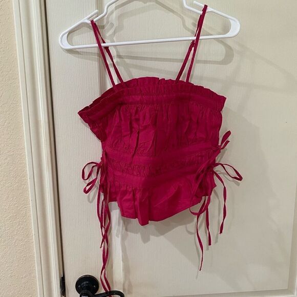 Free People Tube top size XS adjustable straps, side ties, ruched, cotton - Picture 2 of 7